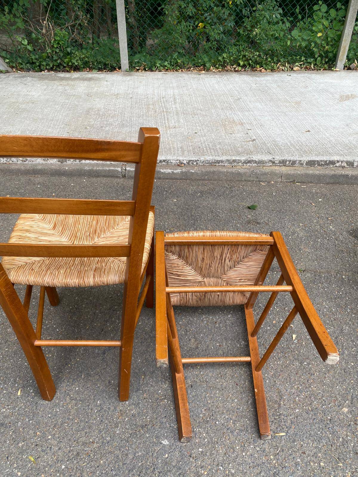4 chaises de cuisine en bois massif paillées dossier échelle 1980