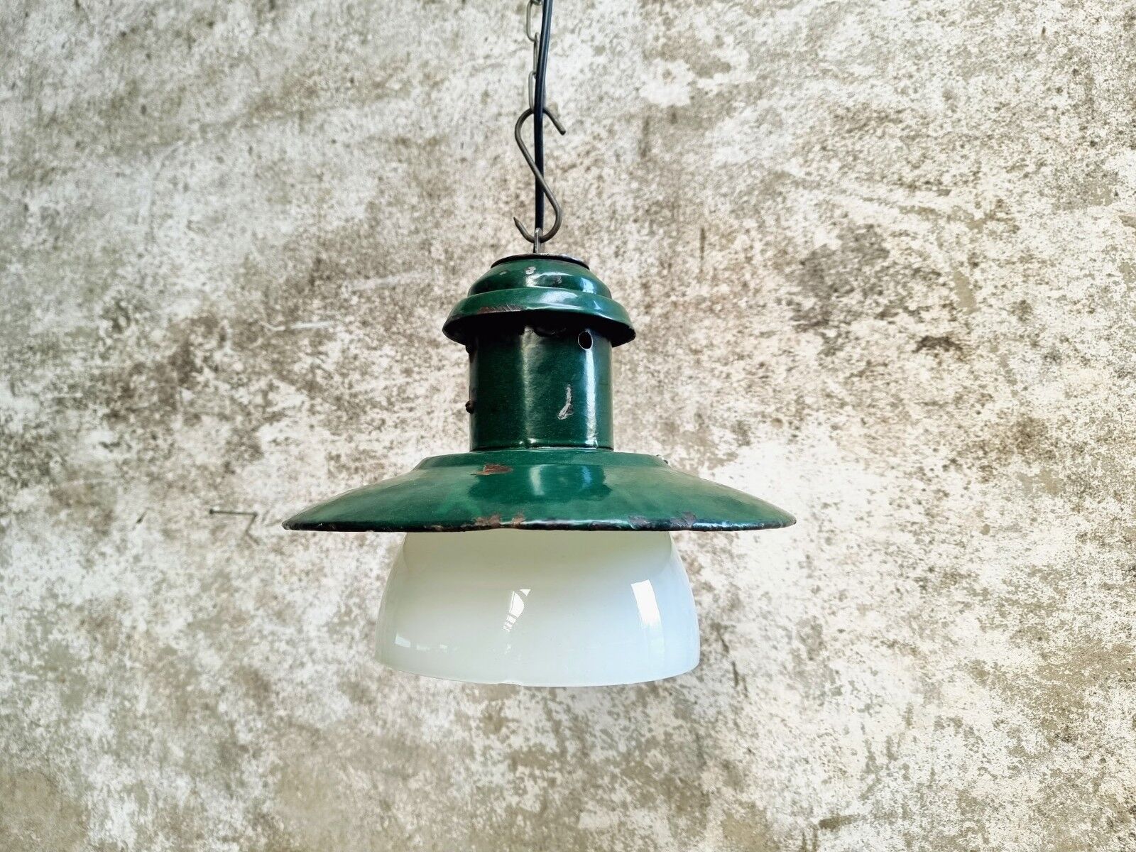 Vintage street lamp green enamel with glass