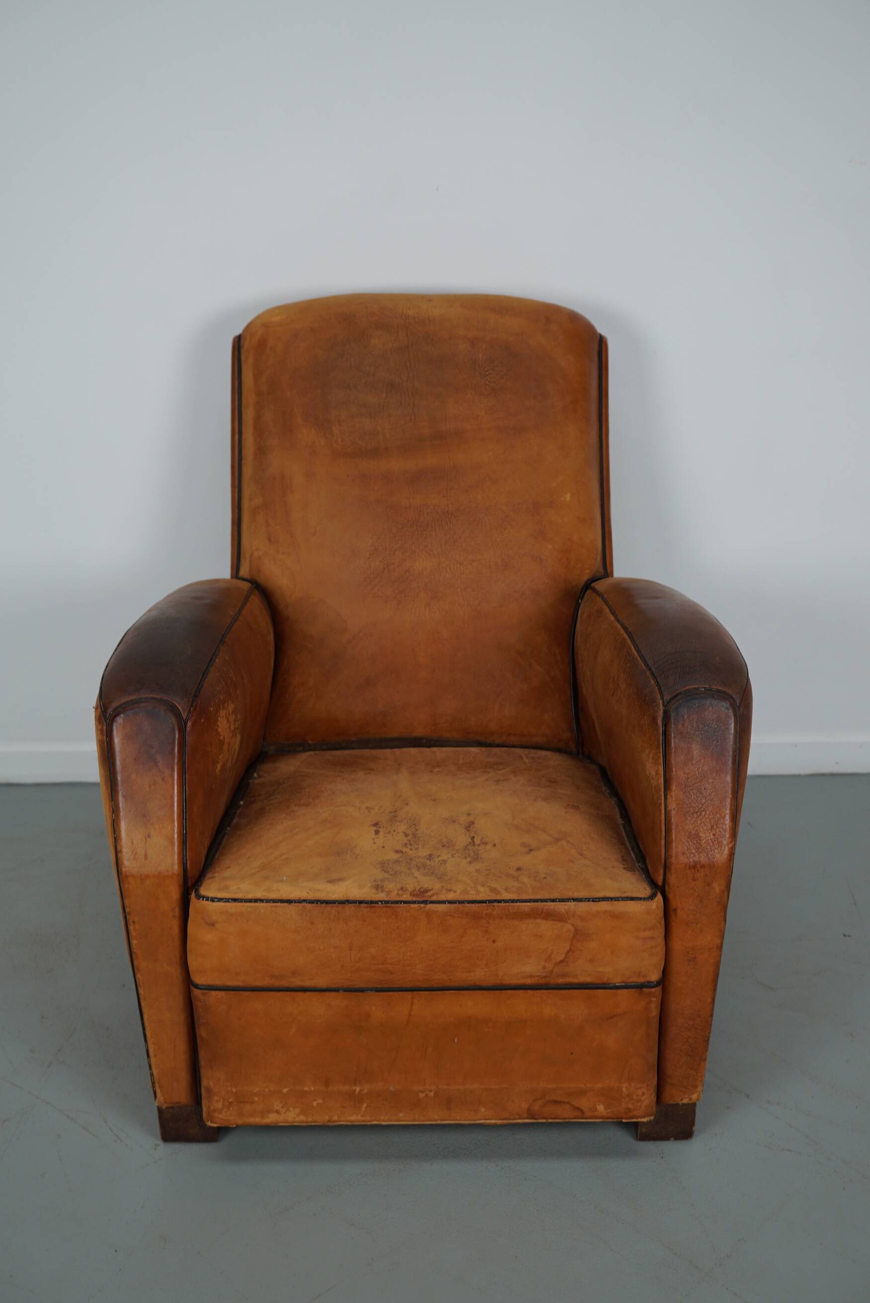 Vintage French Cognac-Colored Leather Club Chair, 1950s