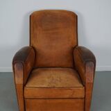 Vintage French Cognac-Colored Leather Club Chair, 1950s