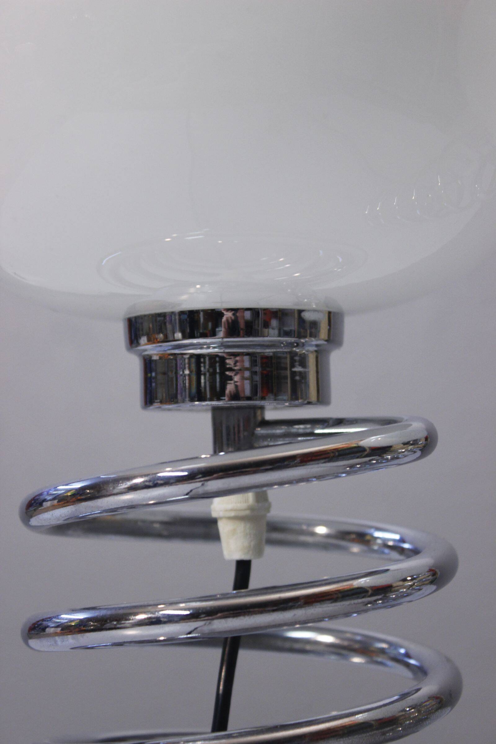 Pair of vintage chrome & opaline spring lamps 1970s