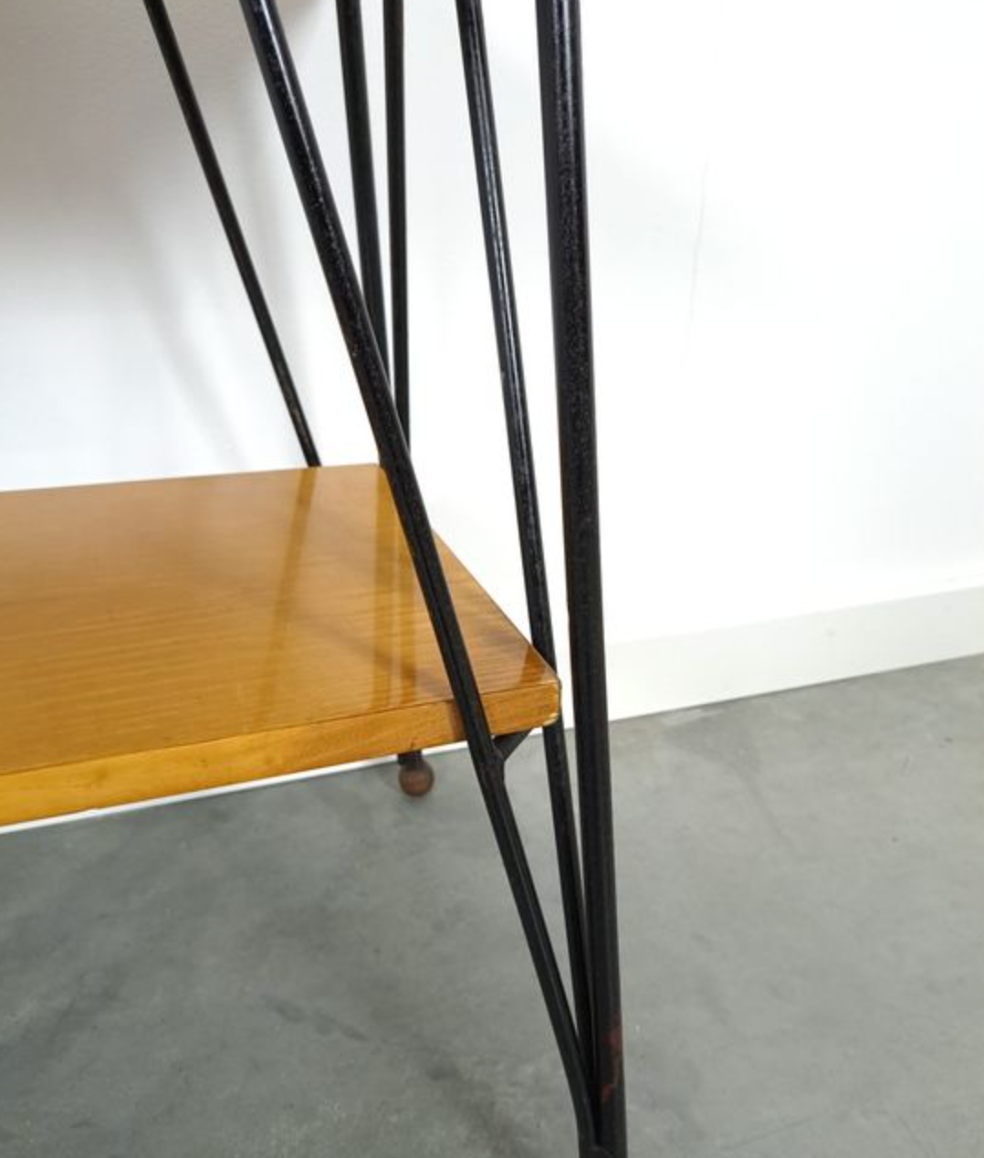 Vintage veneer table with steel legs