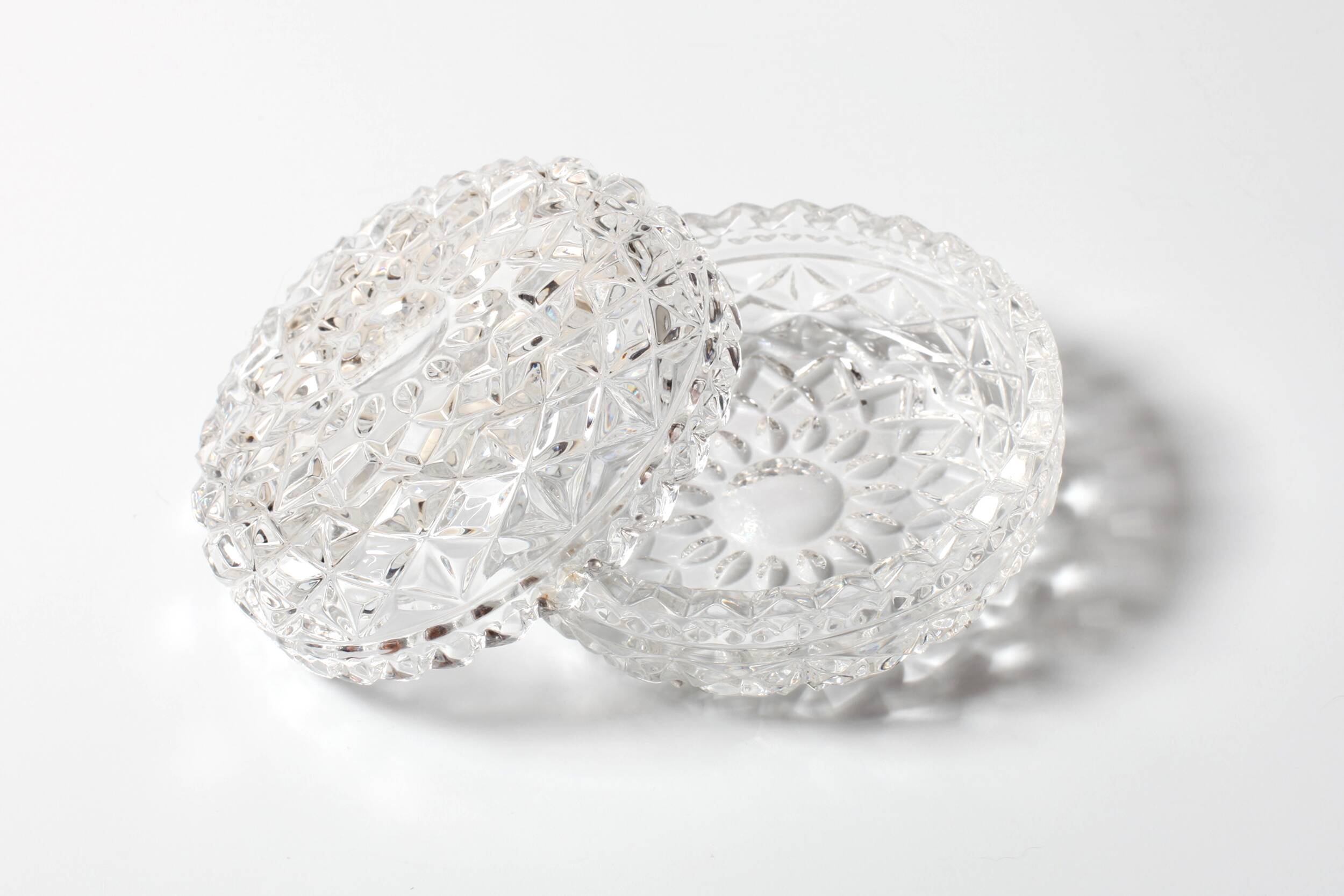 Mid-Century Crystal Bonbon Jar: Vintage Glass Jewelry Box, Italy 1970s