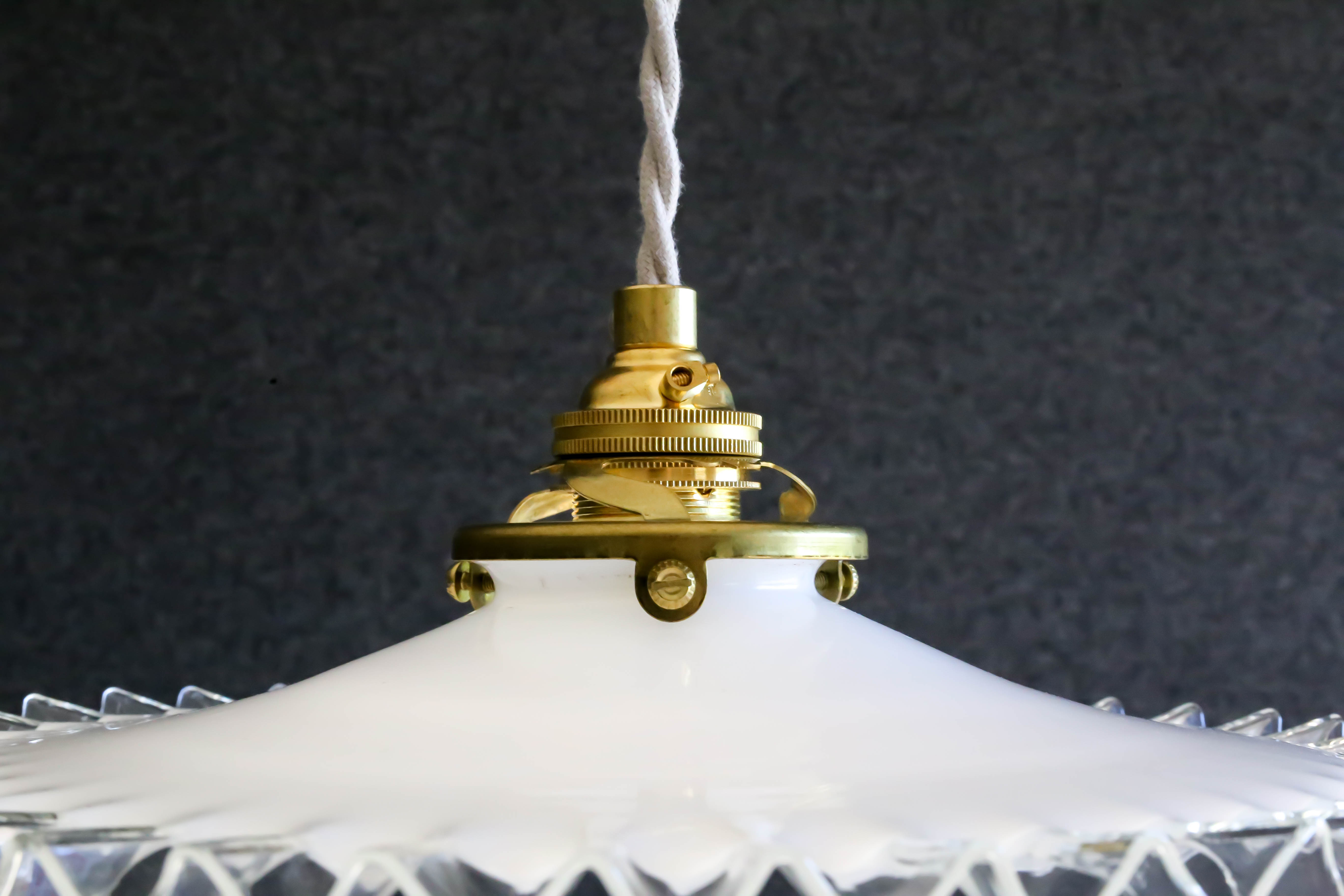 Old white opaline pendant lamp delivered with new cable and new socket