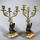 Paire De Candelabres Aux Sphinges En Bronze Dore,  XIXeme Siècle
