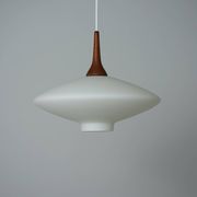 Danish Vintage UFO Lamp in Opal Glass and Teak 1960s