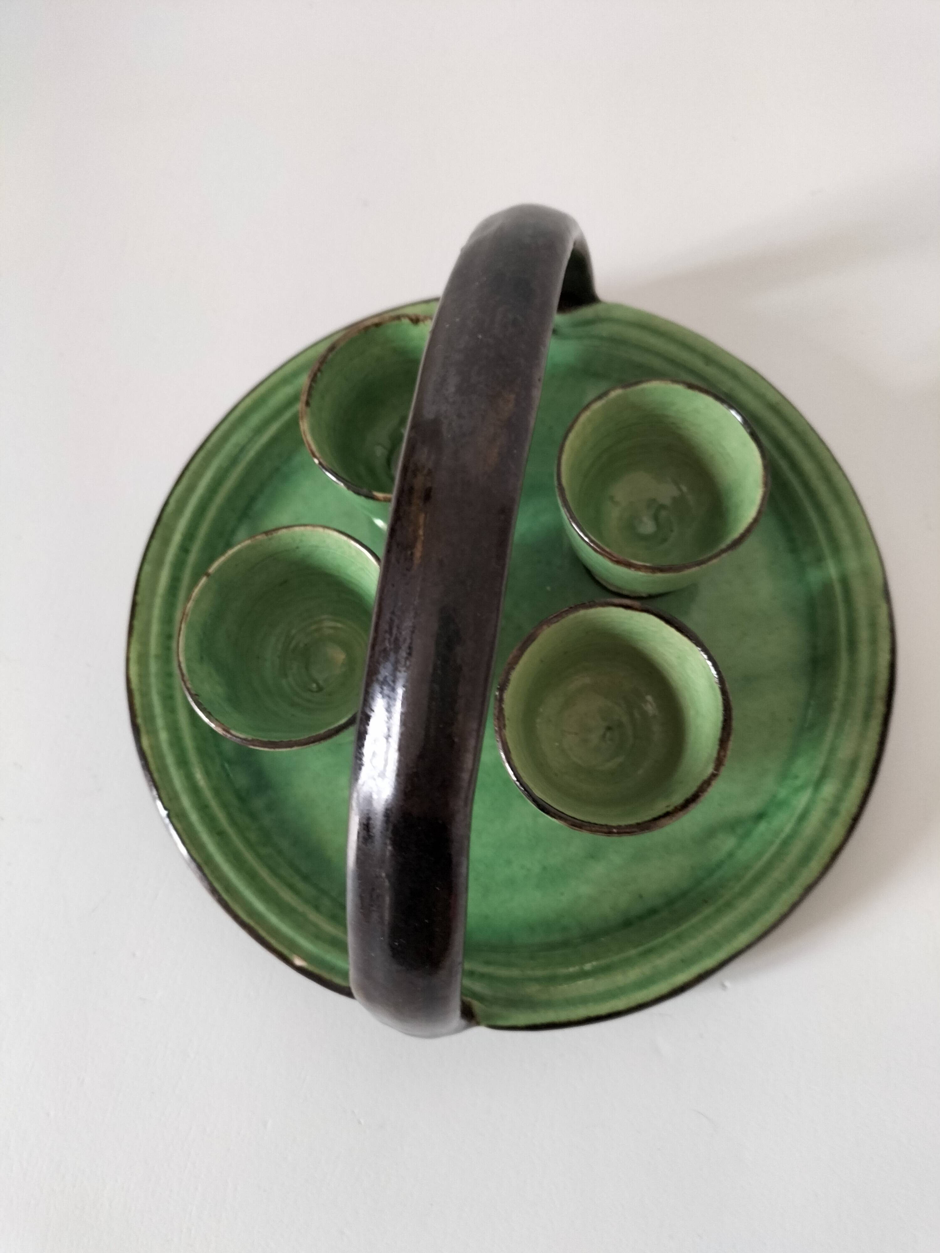 Plateau and its 4 ceramic workshop bowls - green Geneva