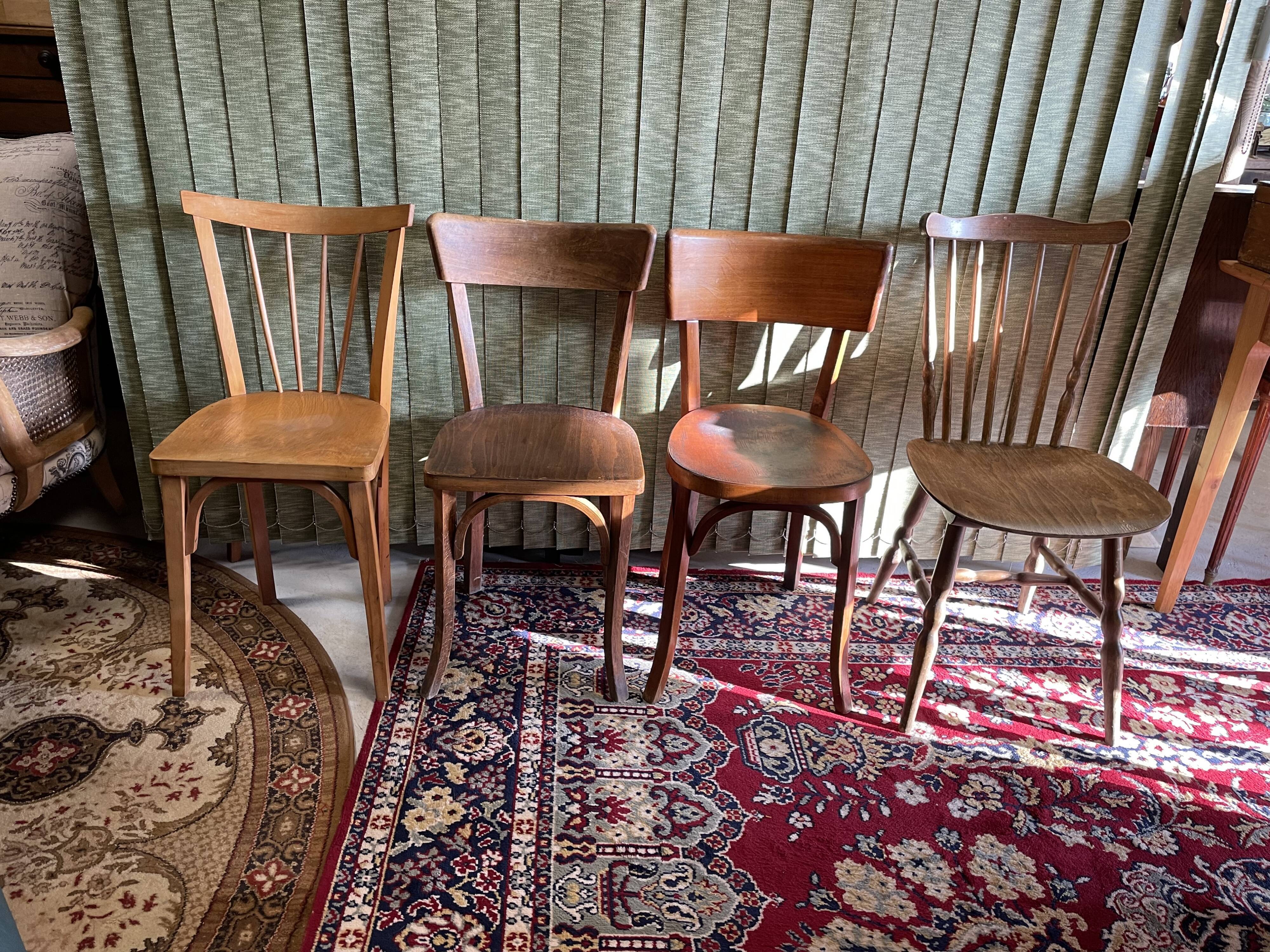 Set 4 vintage mismatched bistro chairs 50