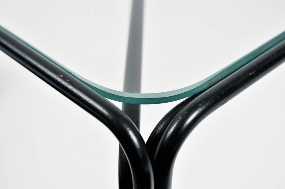 Black modernist design lounge set by Jan van Opzeeland in leather and steel bar, Netherlands, 1980s