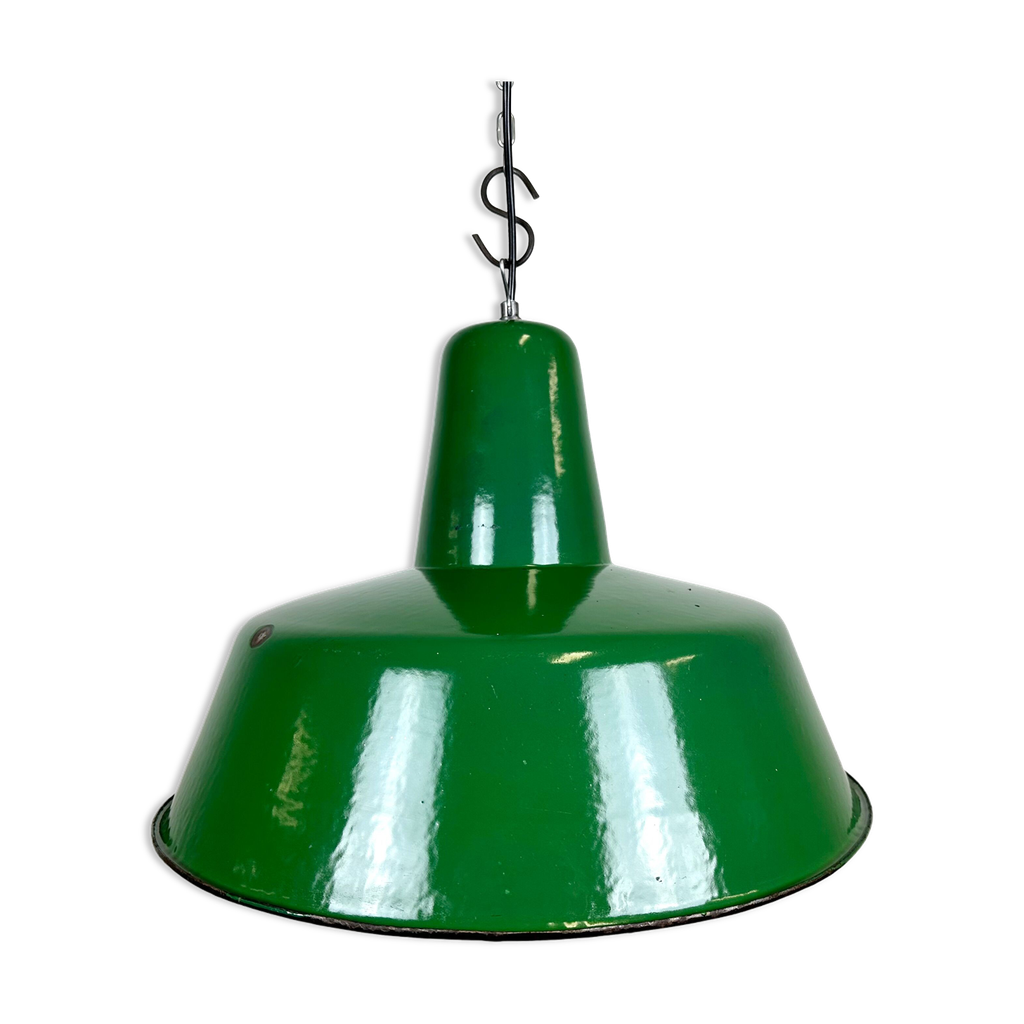 Suspension industrielle d’usine en émail vert, années 1960 | Selency