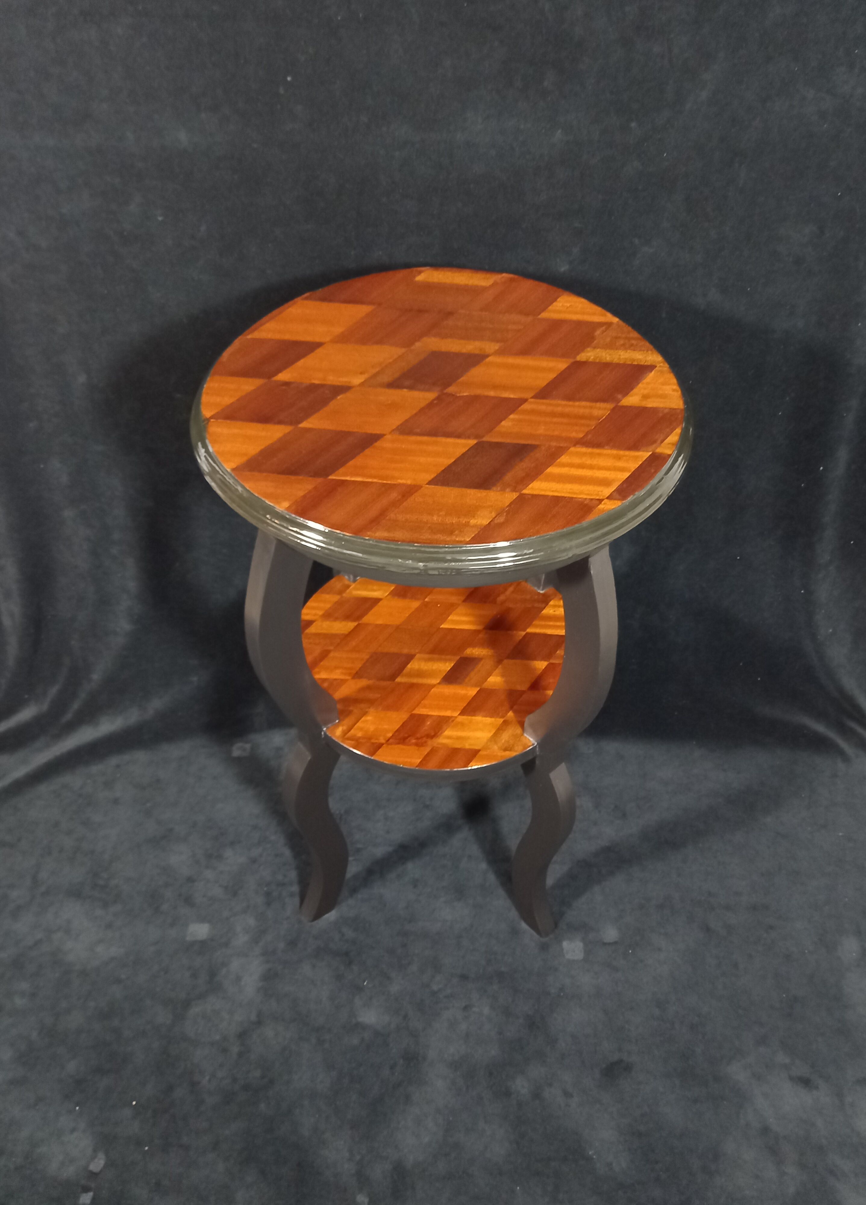 Old Side Table Redesigned with Mahogany Marquetry