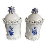 Duo of Capodimonte pots – Art porcelain and blue flowers