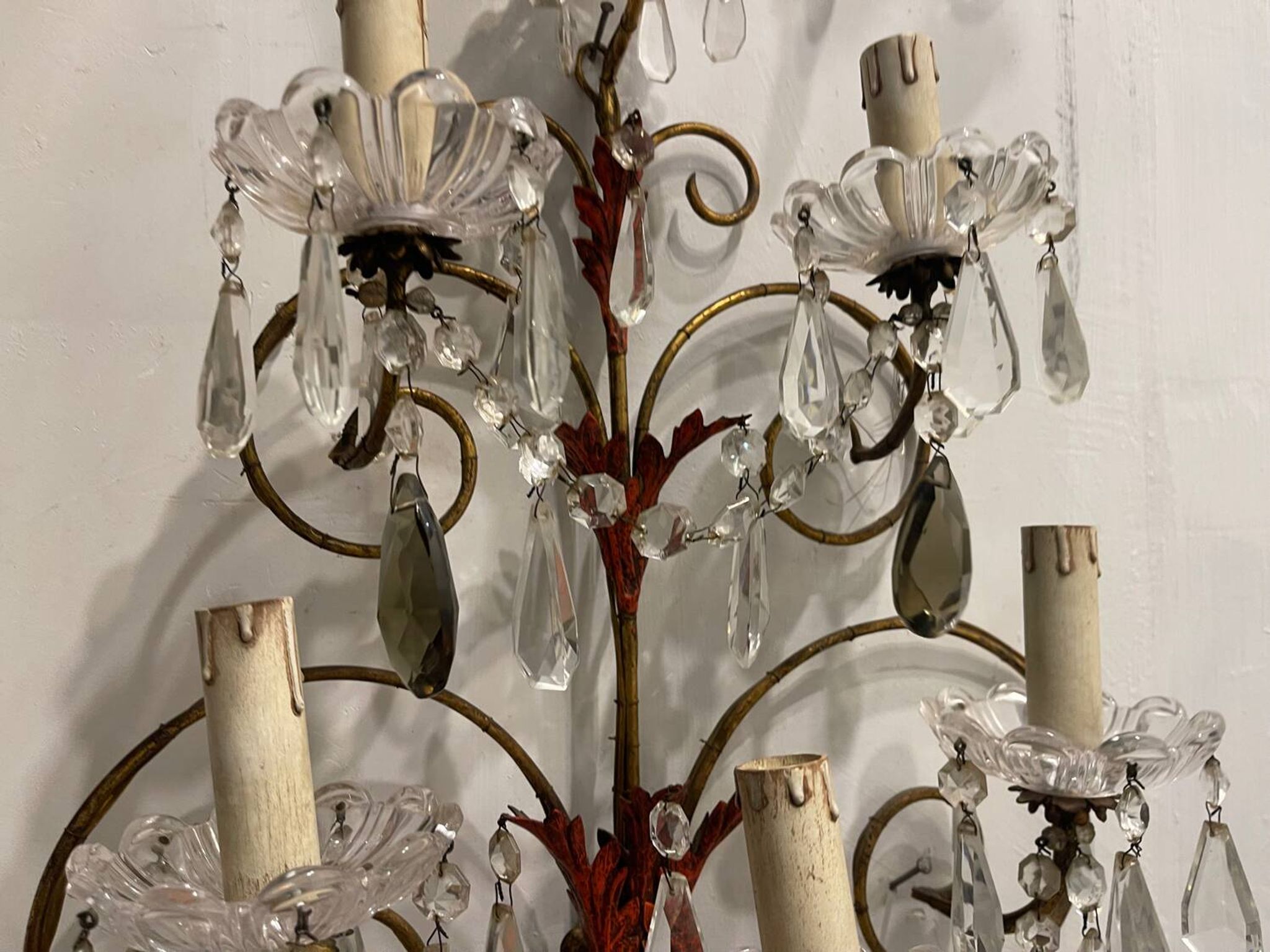 Florentine Tole Crystal Sconces Set of 2 1950’s