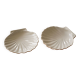 Set of 2 scallop shell bowls in beige and light brown porcelain