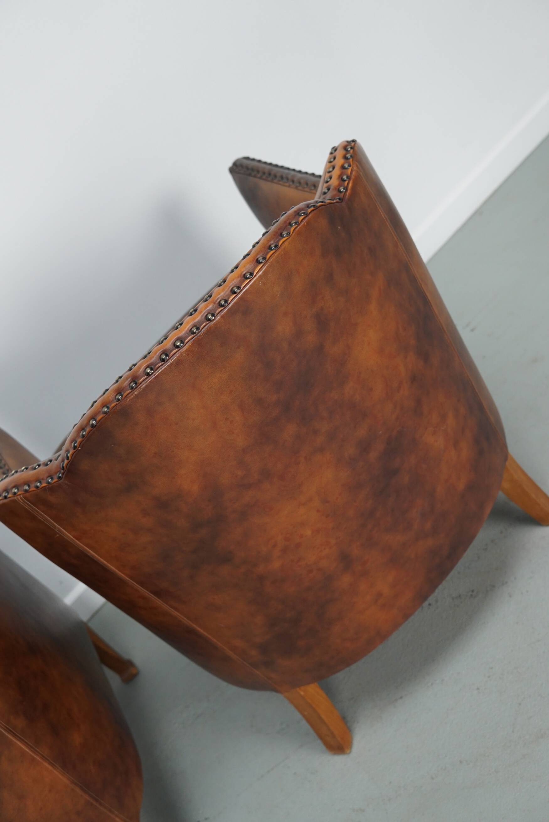 Vintage Dutch Cognac-Coloured Leather Club Chair, Lot of 2