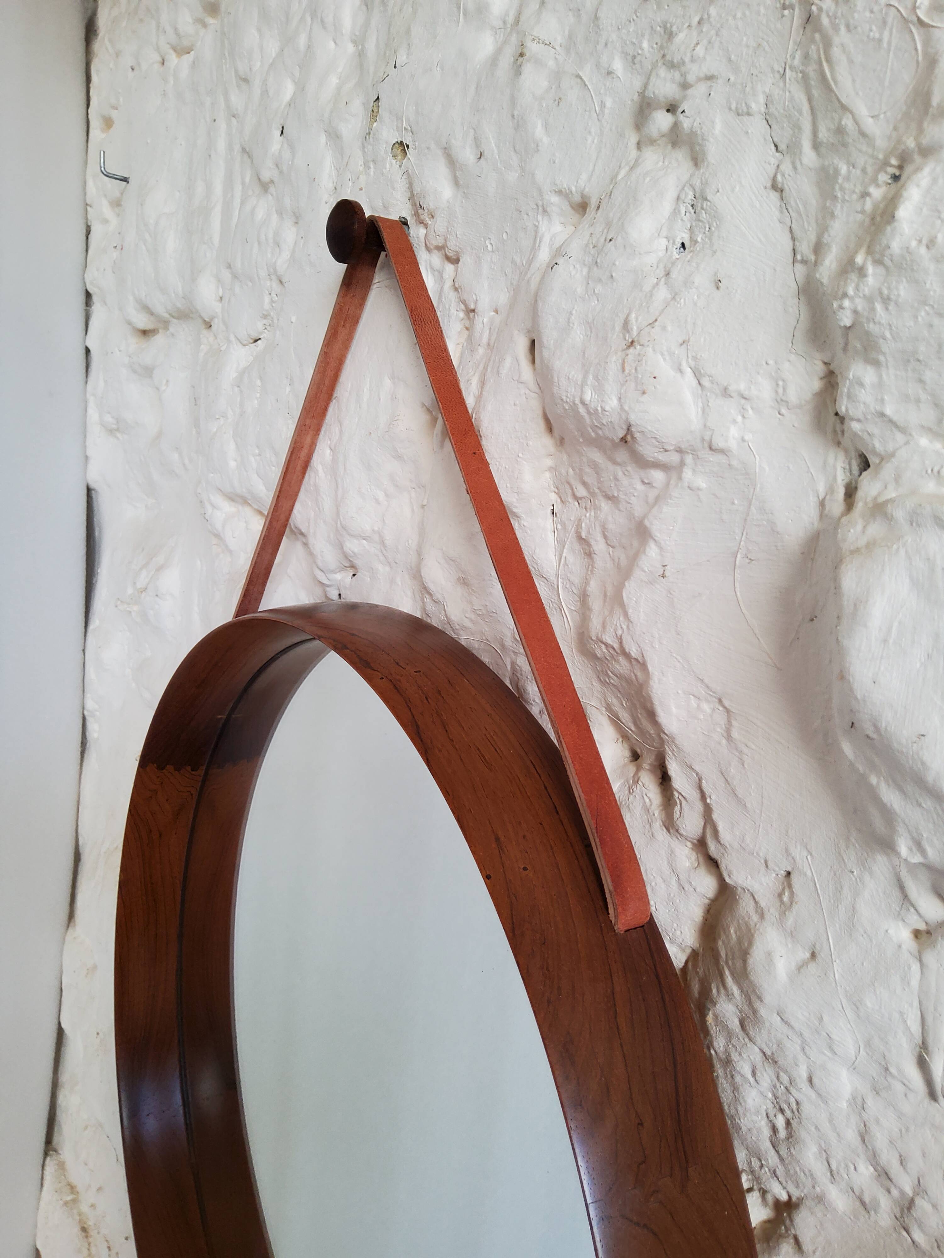Round teak mirror Uno and Osten Kristiansson Luxus Vittsjö, Scandinavian