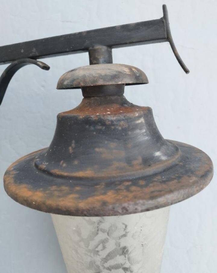 Antique courtyard wall lamp, industrial iron and glass globe