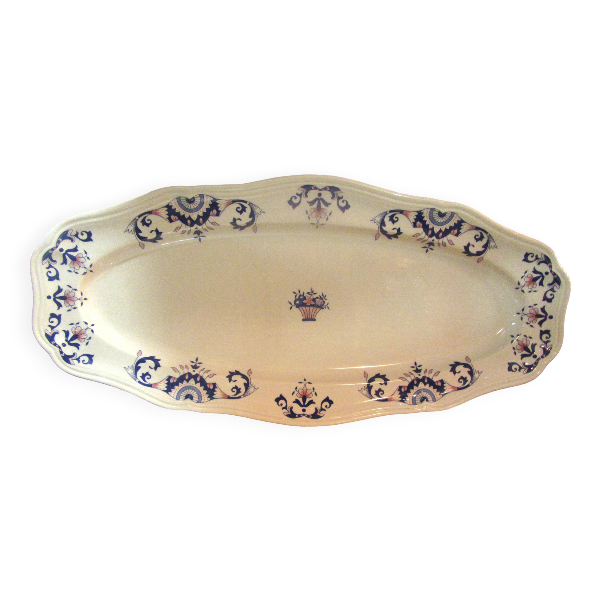 Large LONGCHAMPS oval serving dish with Rouen decor
