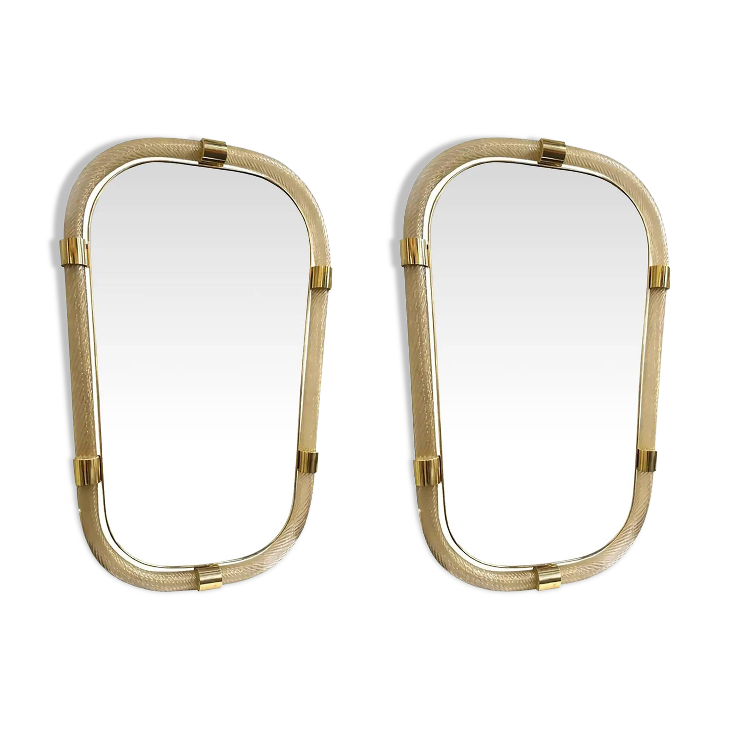 Classic Italian Gold Leaf Murano Glass Wall Mirror Duo – Torciglione Motif