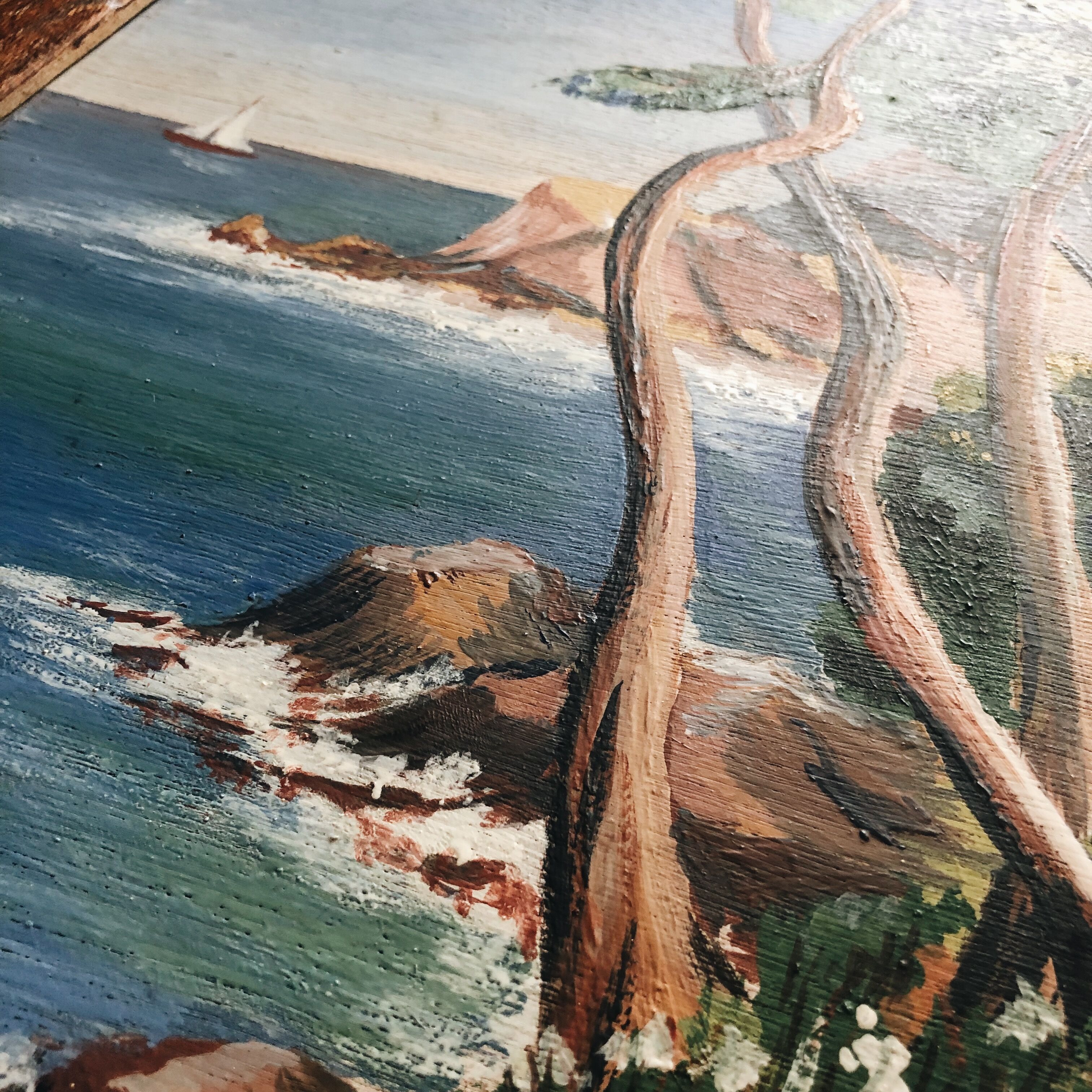 Painting on wood, signed – seaside