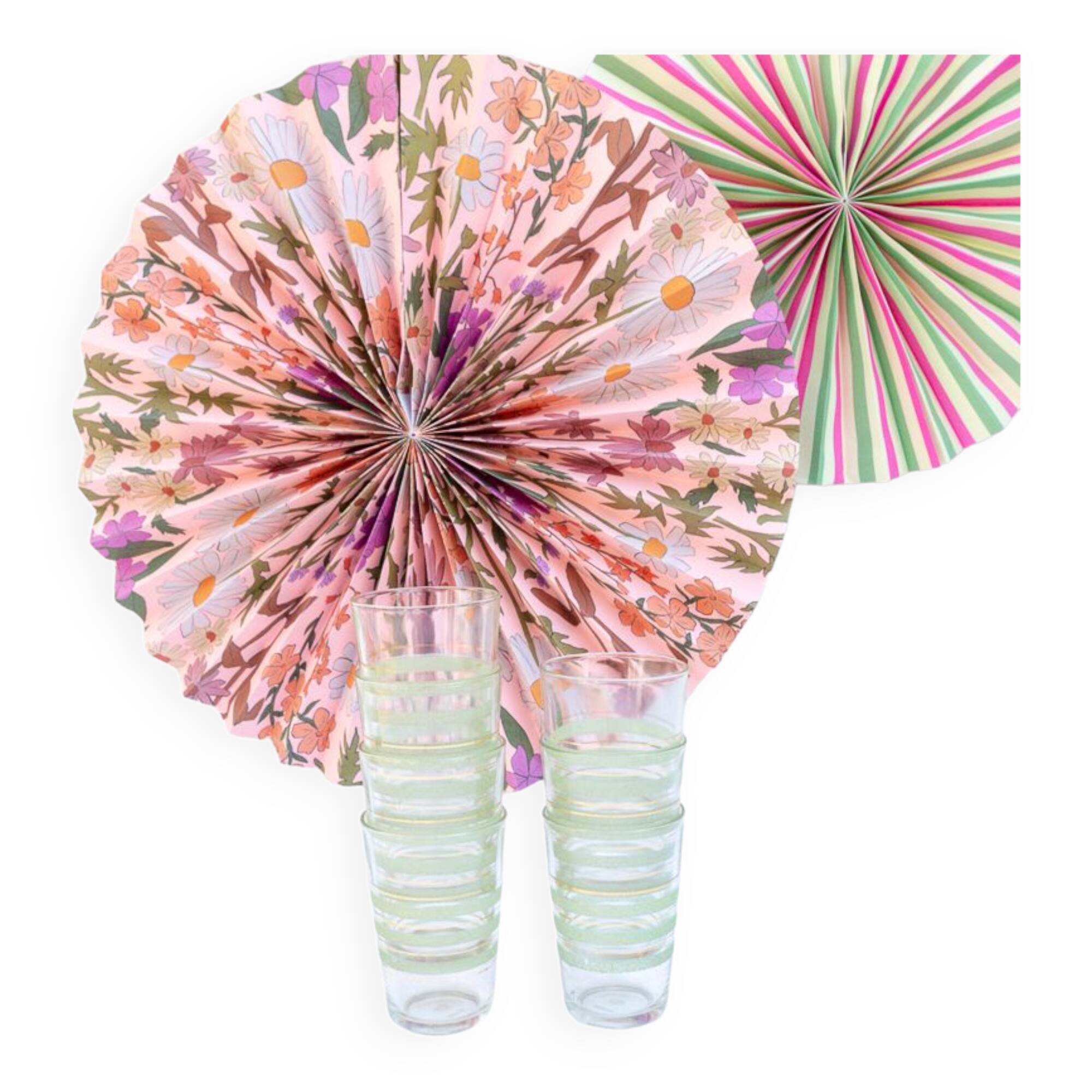 7 glasses green and gold granita