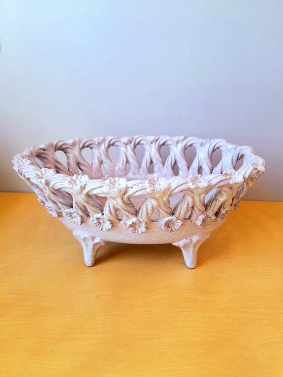 Woven ceramic fruit bowl, Fratelli Fanciullacci 1950
