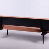 Restored midcentury sofa Miroslav Navratil lacquered wood Czechia 1960s