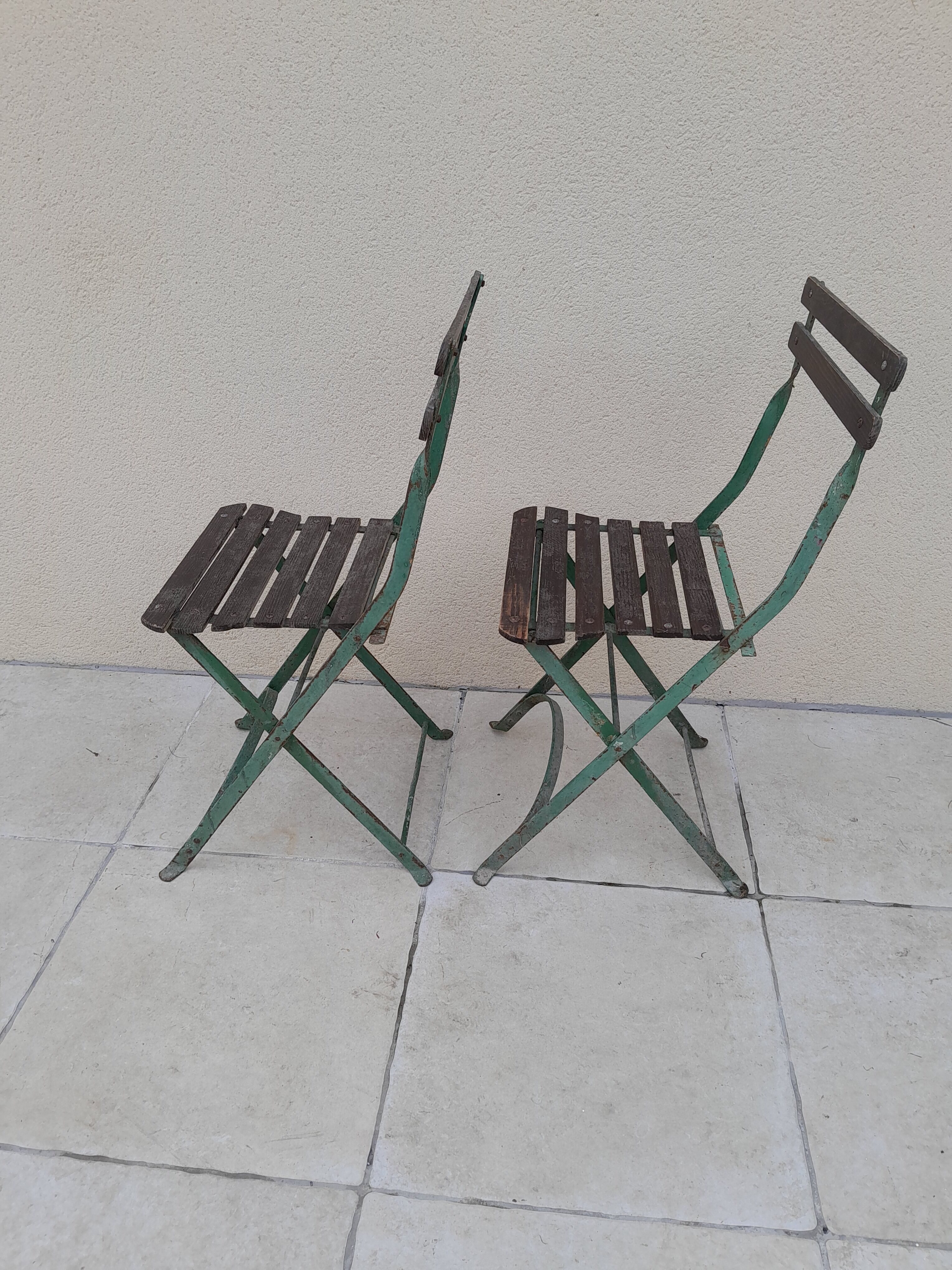 Pair folding garden chairs bistrot 1900 old