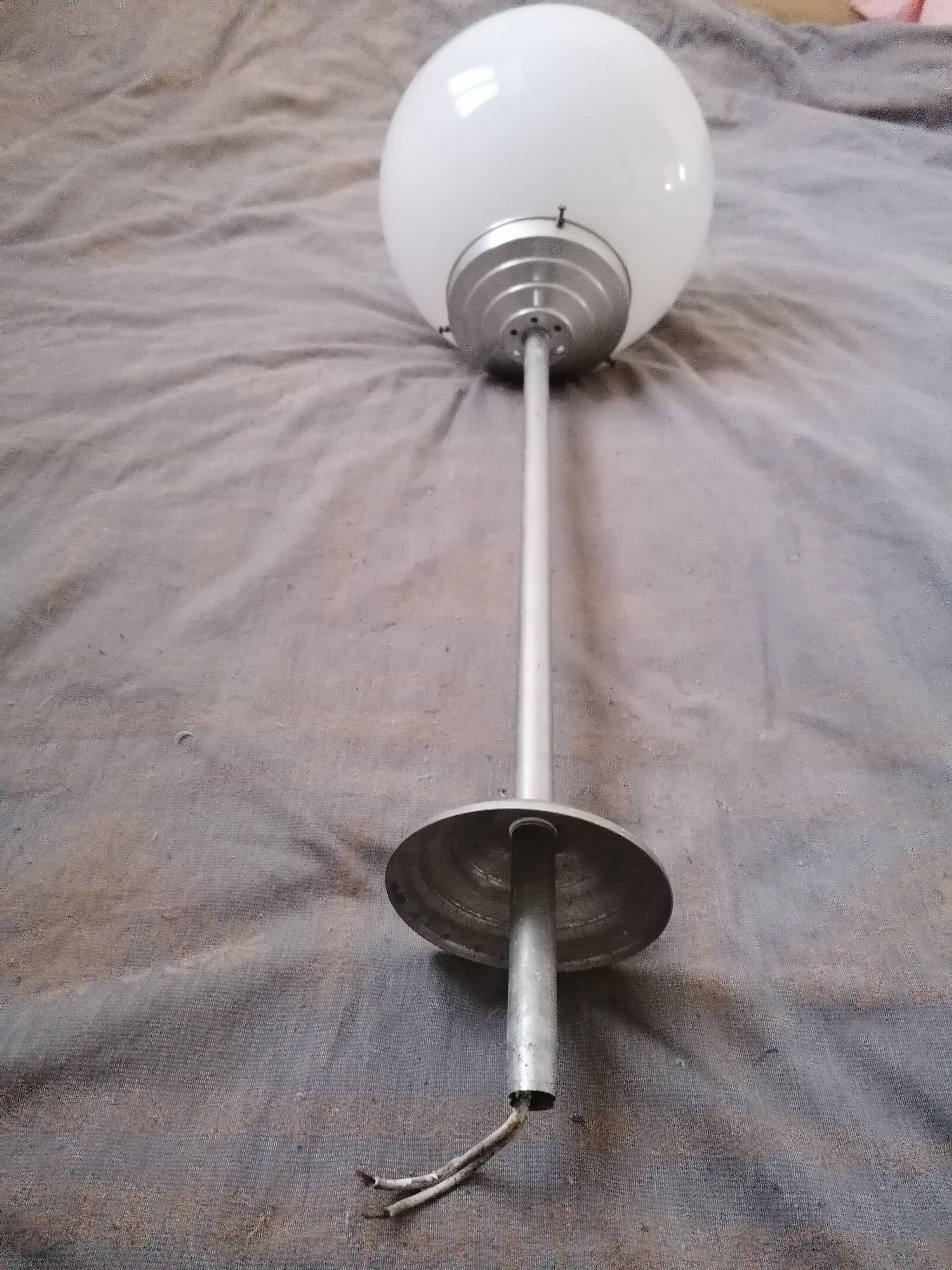 Suspension aluminum globe glass opaline modernist art deco