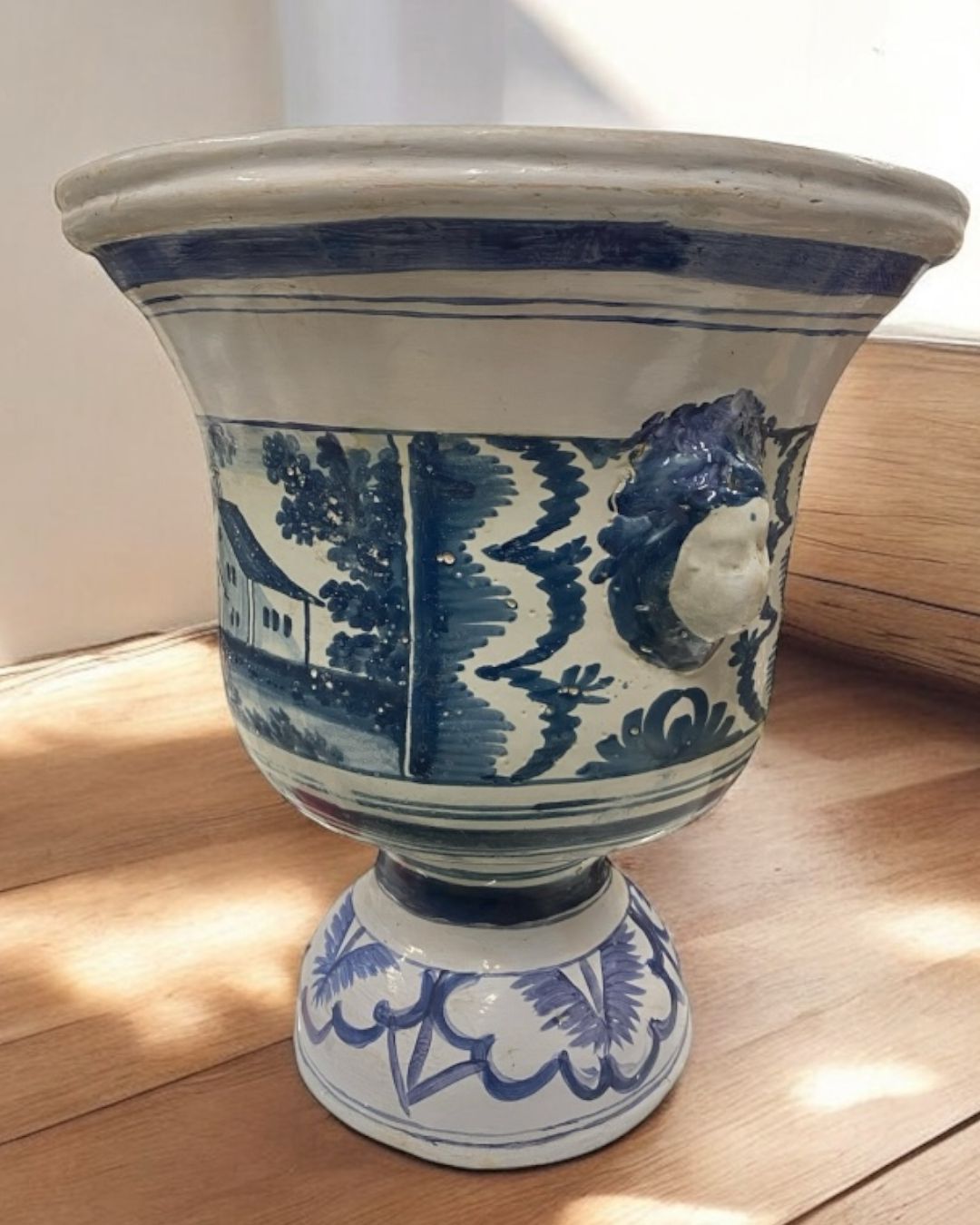 Cache-pot, antique blue earthenware vase