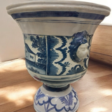 Cache-pot, antique blue earthenware vase