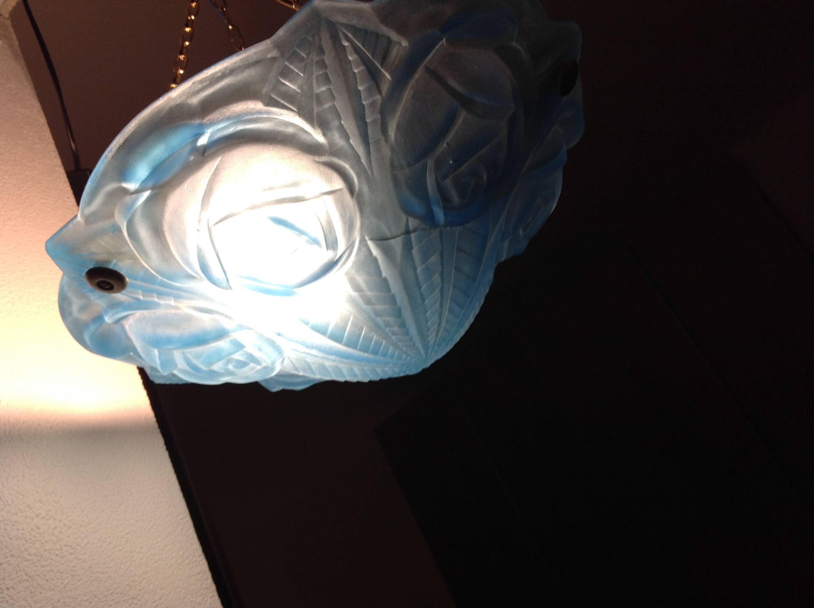 Suspension in blue glass paste signed Degué / art deco style