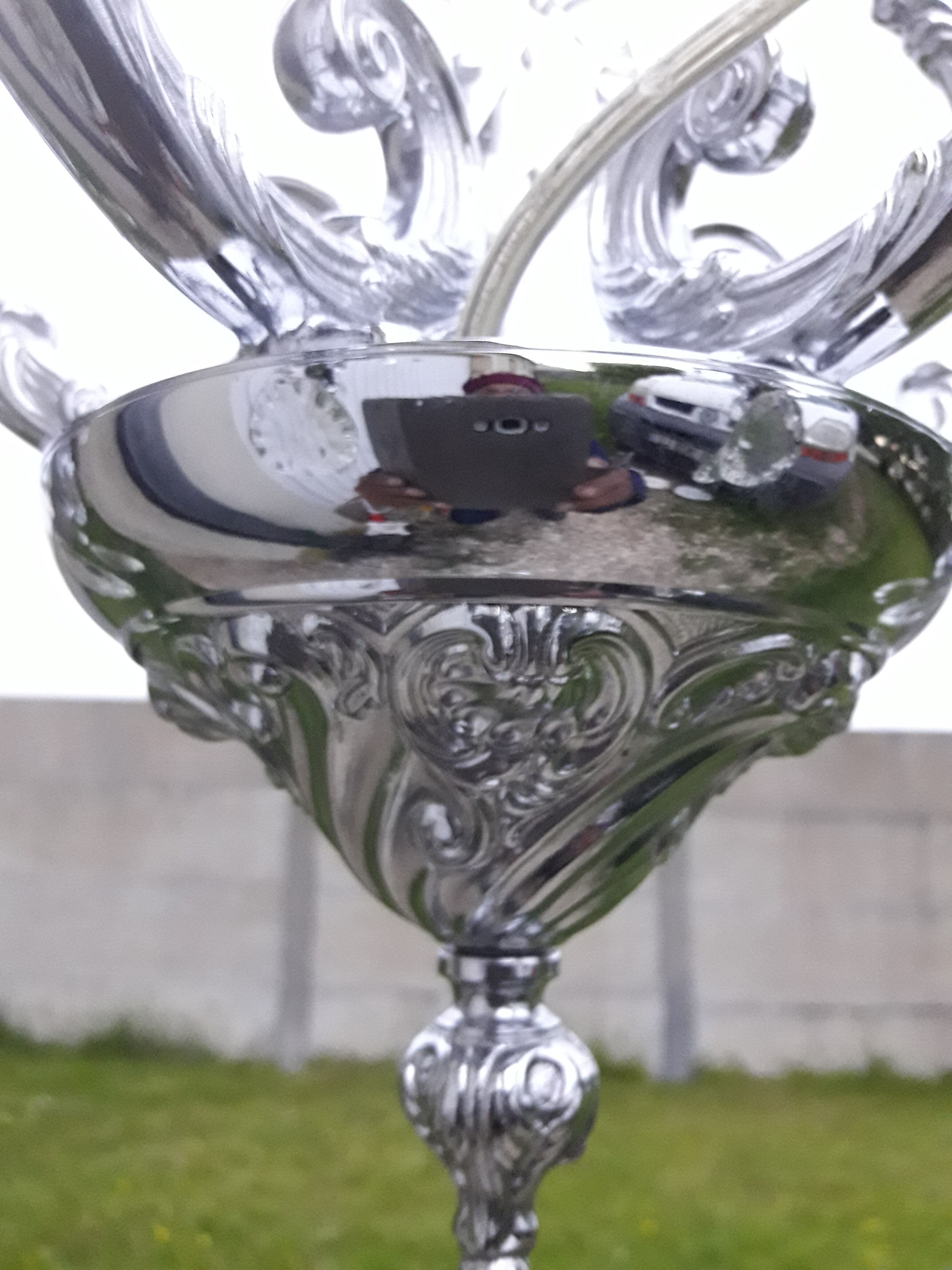 5-light chrome metal chandelier with Italian design stamps