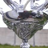 5-light chrome metal chandelier with Italian design stamps