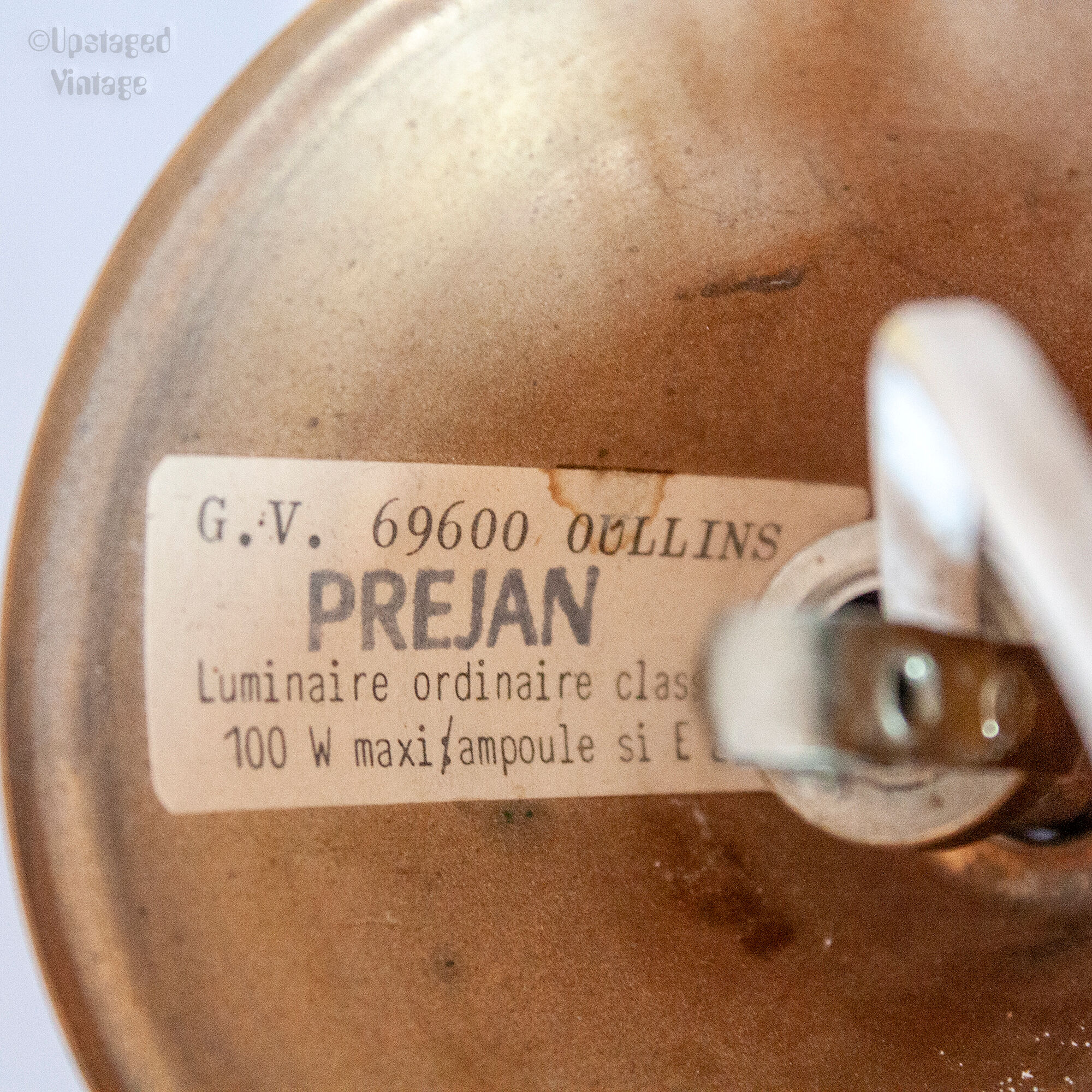 Mid-Century Ceiling Lamp in Brushed Gold with Lampshade in Ribbed Glass G.V. Luminaires