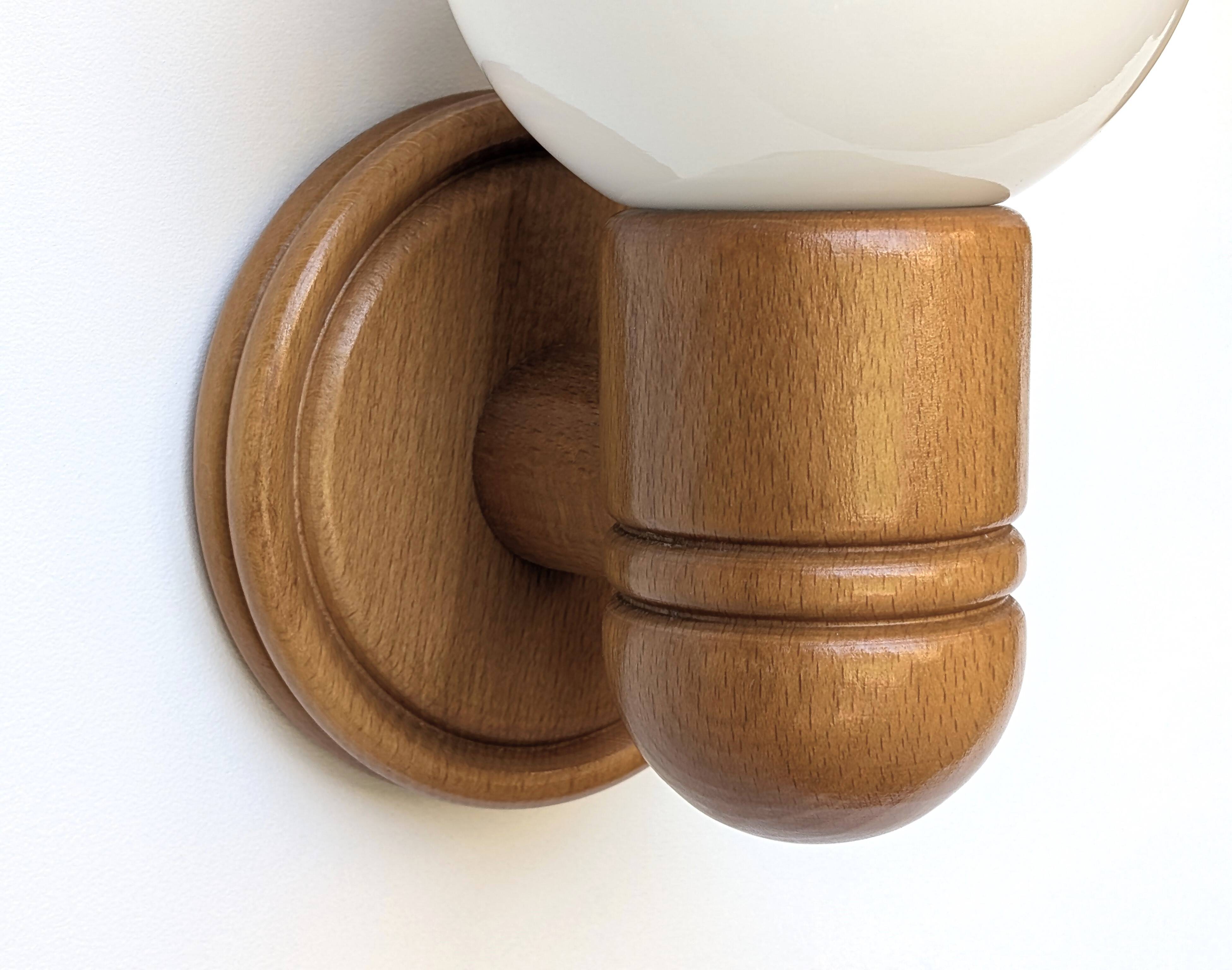 Pair of pine and opaline wall lights