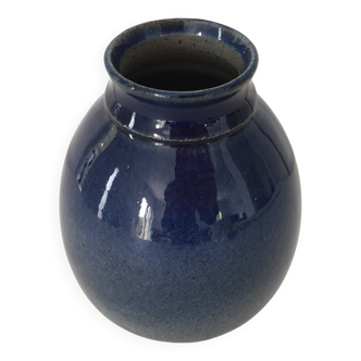 Vase boule en céramique vernissé bleue signé Barges Hauteur 15.5cm
