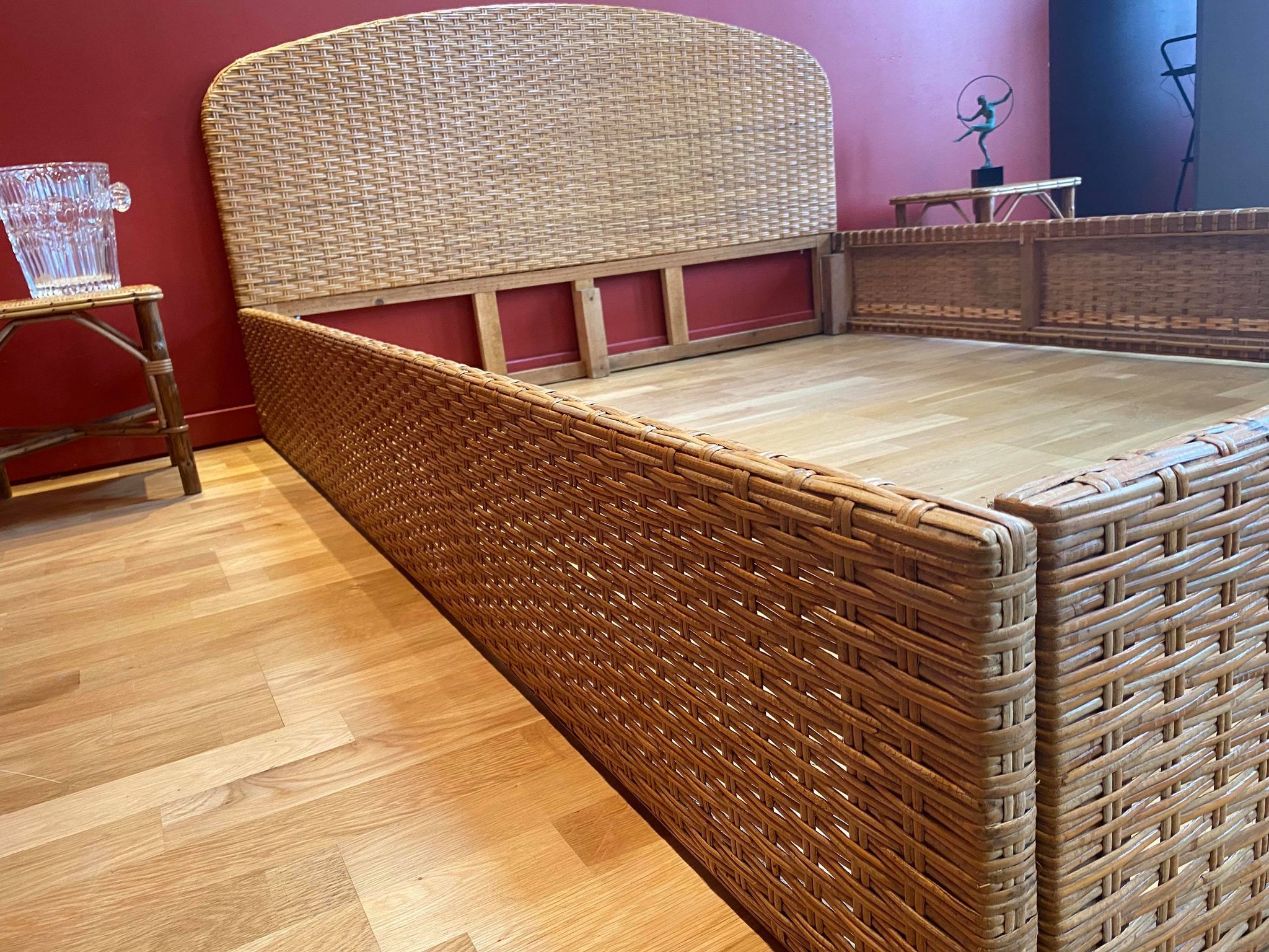 Vintage two-seater bed year 70/80's rattan & cannage