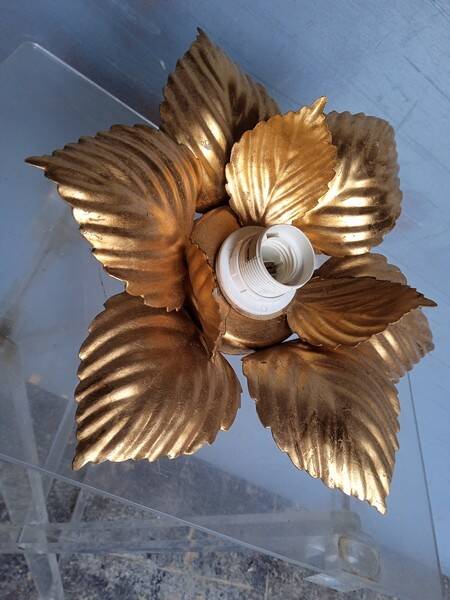 Lustre plafonier metal doré 1970 lotus / soleil