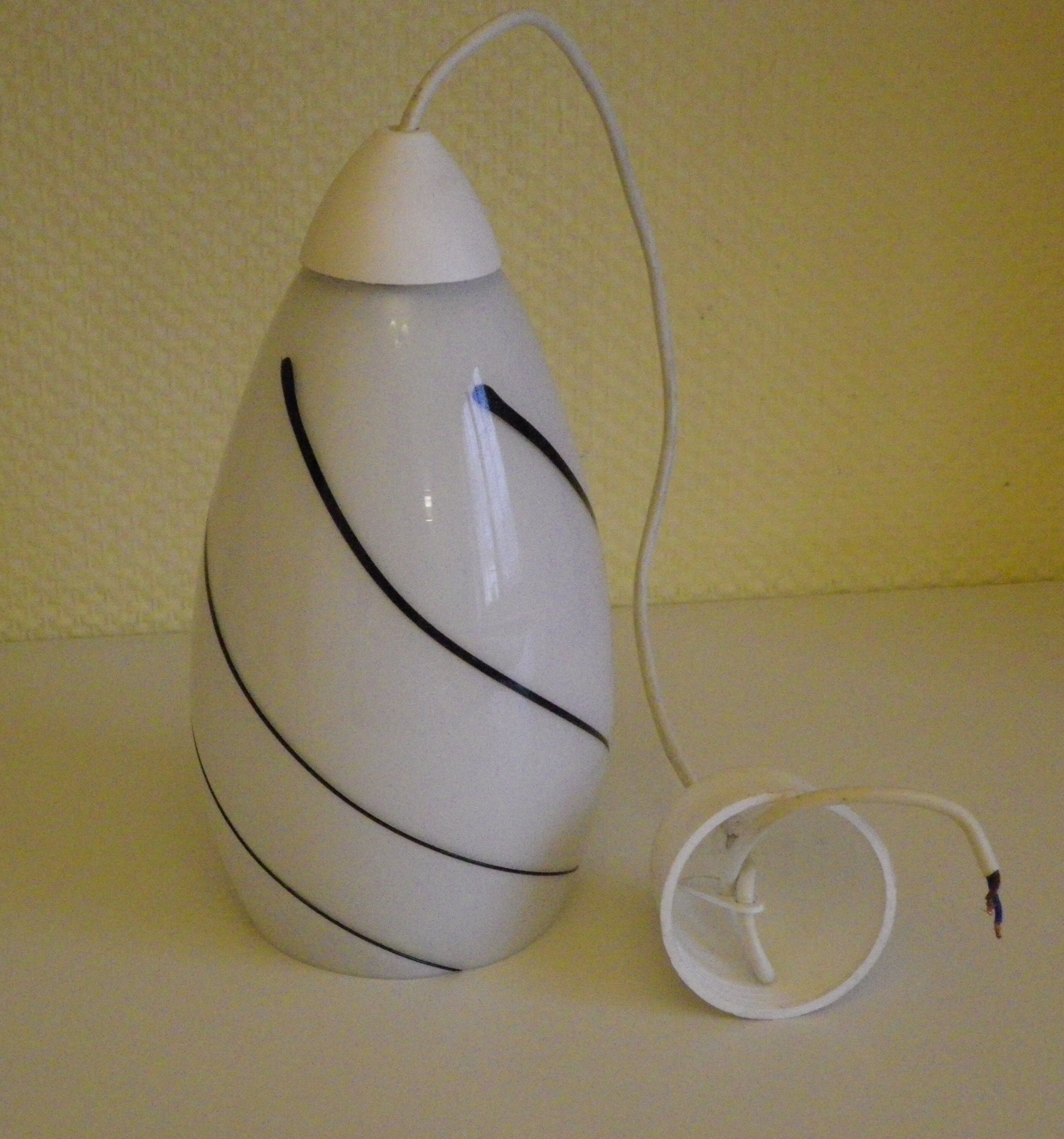 Corep pendant lamp, white opaline with spiral decoration - 70s