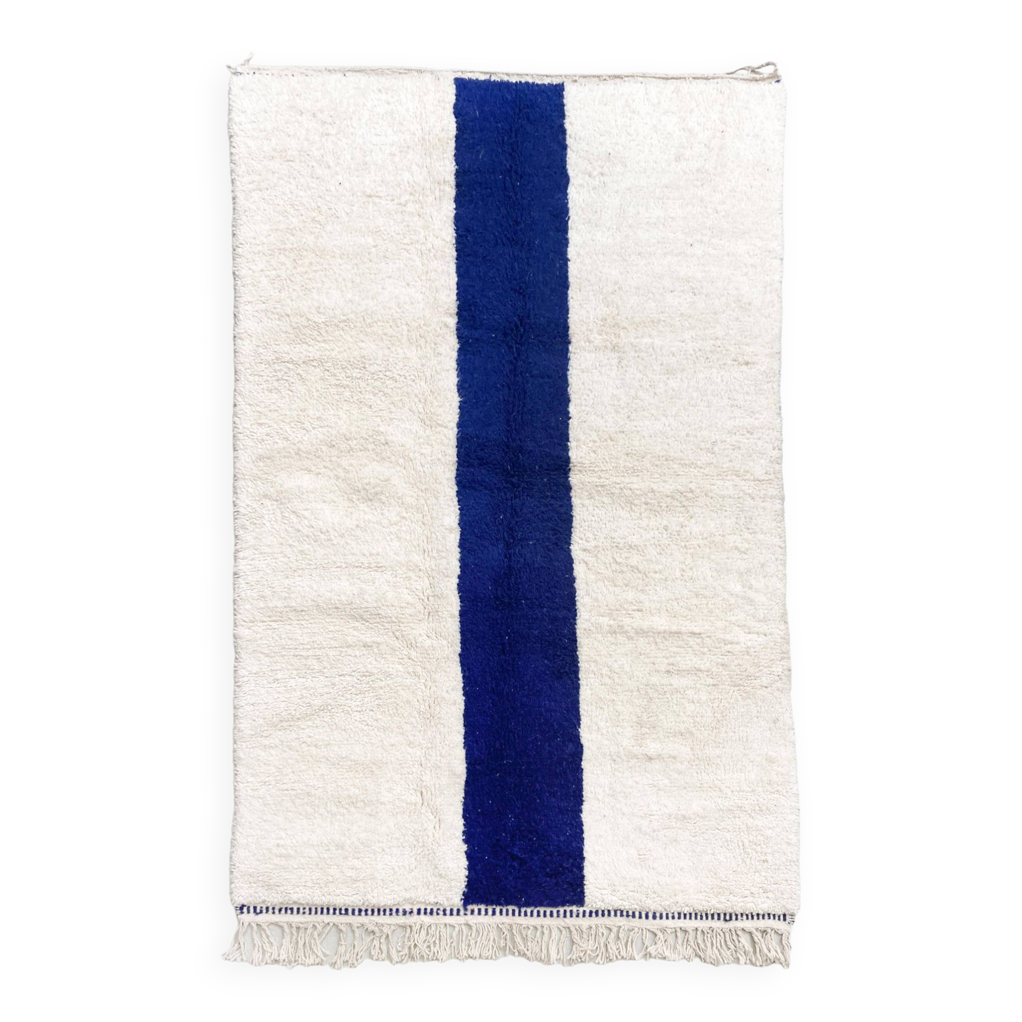 Beni Ouarain Moroccan Berber rug with majorelle blue line 2.45x1.52m