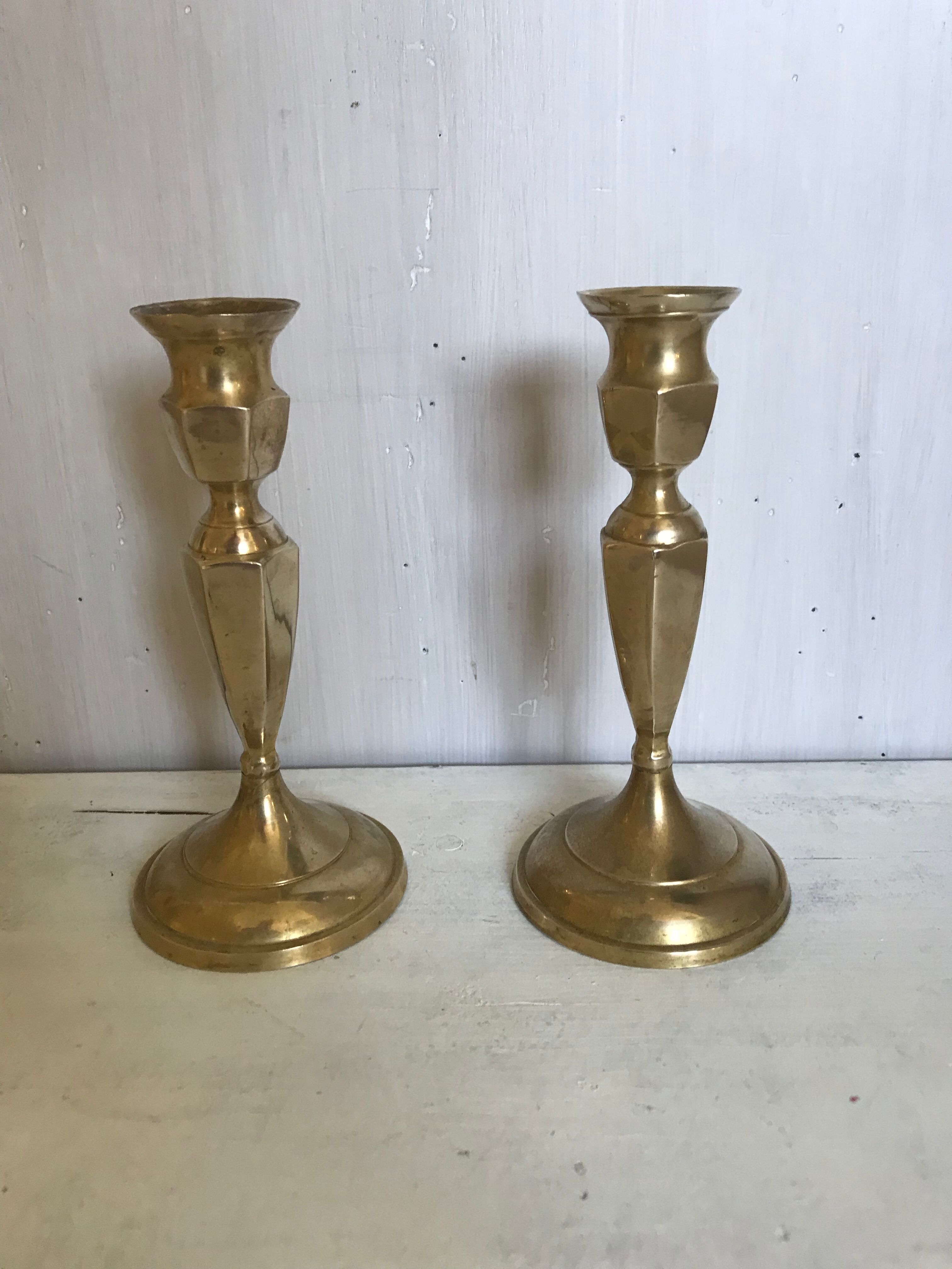 Pair of brass candle holders