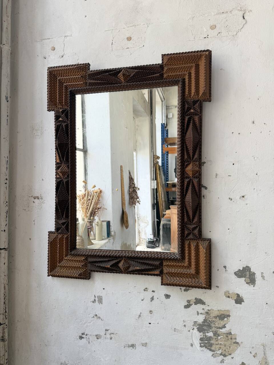 Tramp art mirror 1900 folk art France