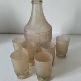 Frosted glass carafe and 6 stemmed glasses set