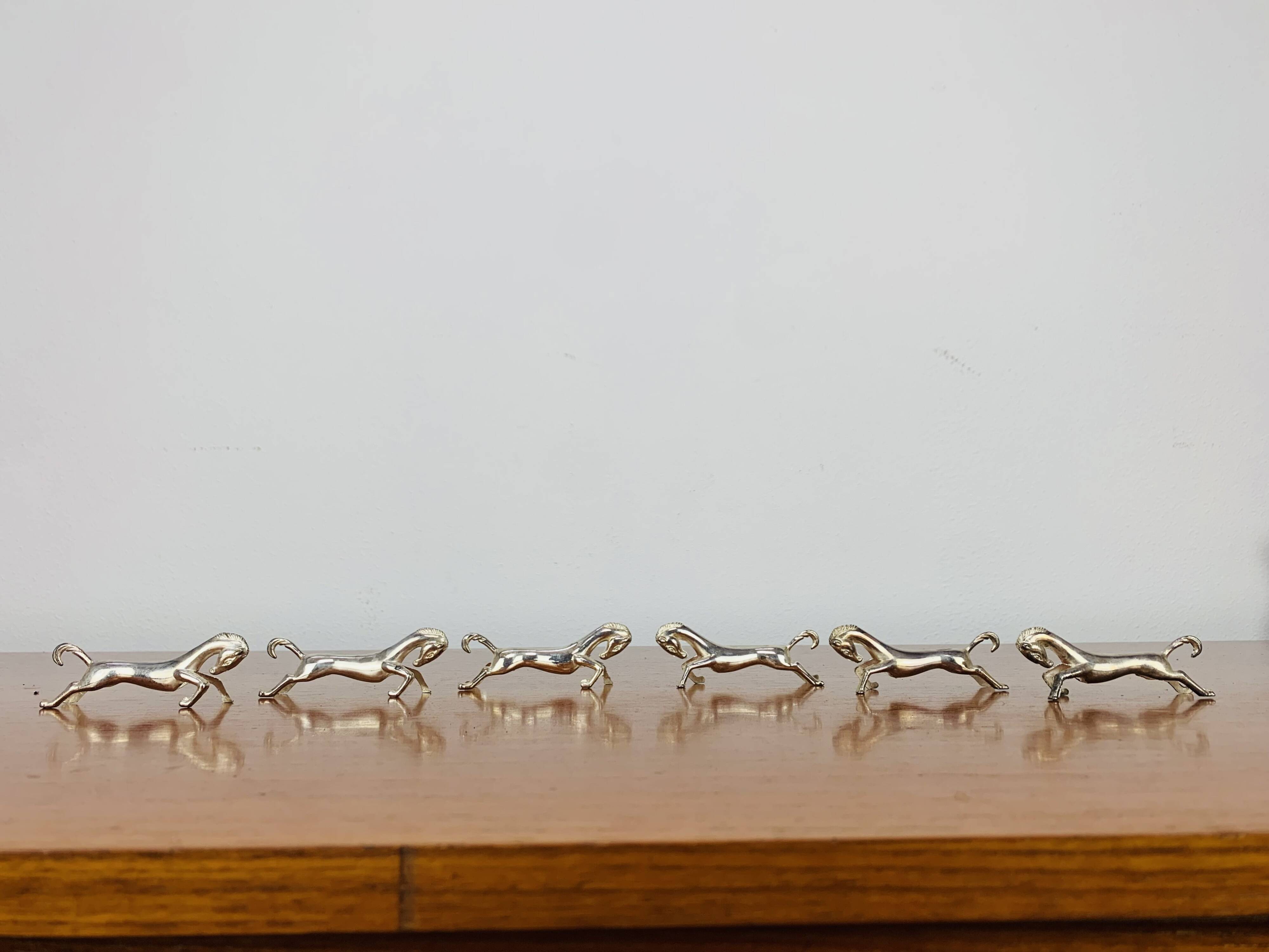 6 vintage silver metal horse knife rests