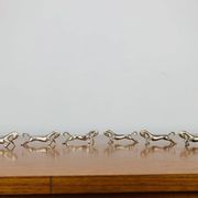 6 vintage silver metal horse knife rests