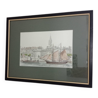 Signed marine watercolor