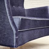 1960s, Danish 2-seater sofa, original blue furniture velour, beech wood.