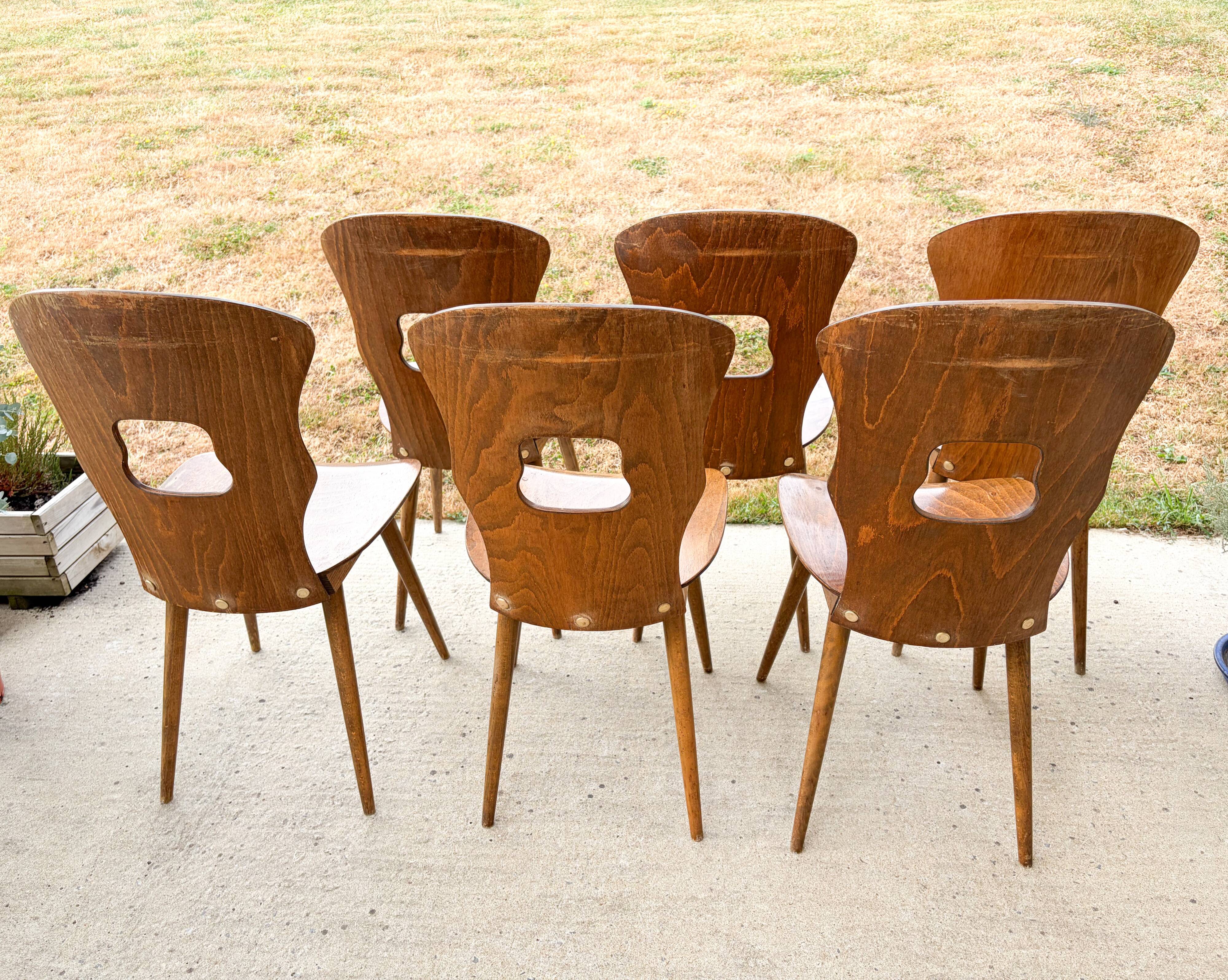 Lot de 6 chaises bistrot , modèle Gentiane , Baumann , 1960'