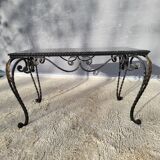 Arletty coffee table in wrought iron and sea green marble.